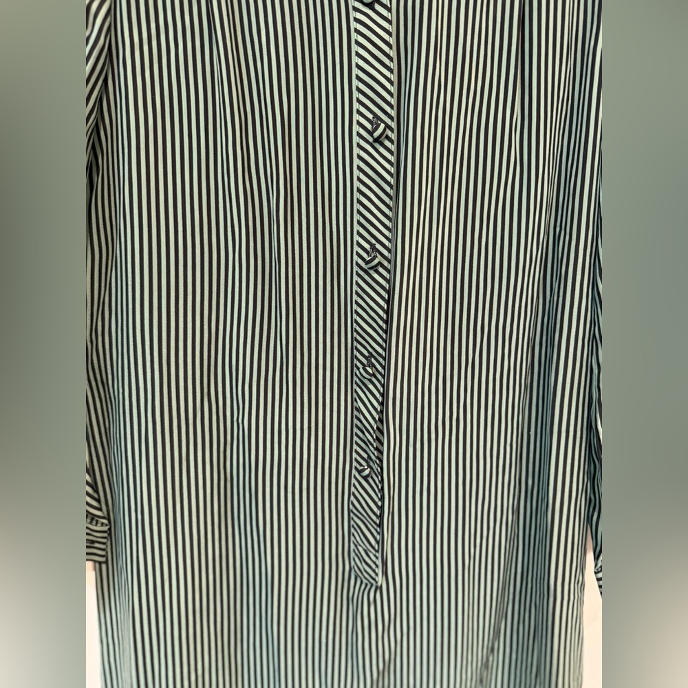 LANVIN Vintage Silk Dark Green Striped Long Sleeve Button Front Dress Size 10 - Picture 15 of 15